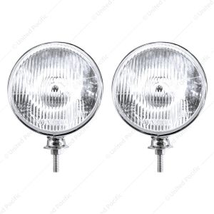 7" Chrome Dietz Style Headlight With 12 Volt Flat H4 Halogen Bulb (Pair)