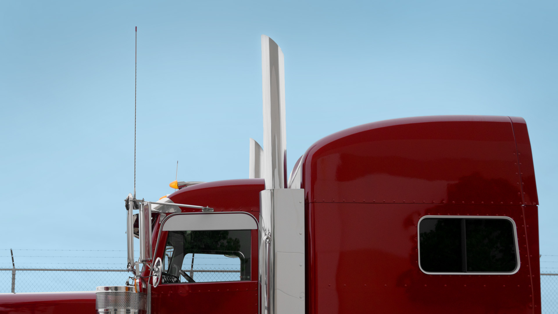Exhausts on Red Peterbilt