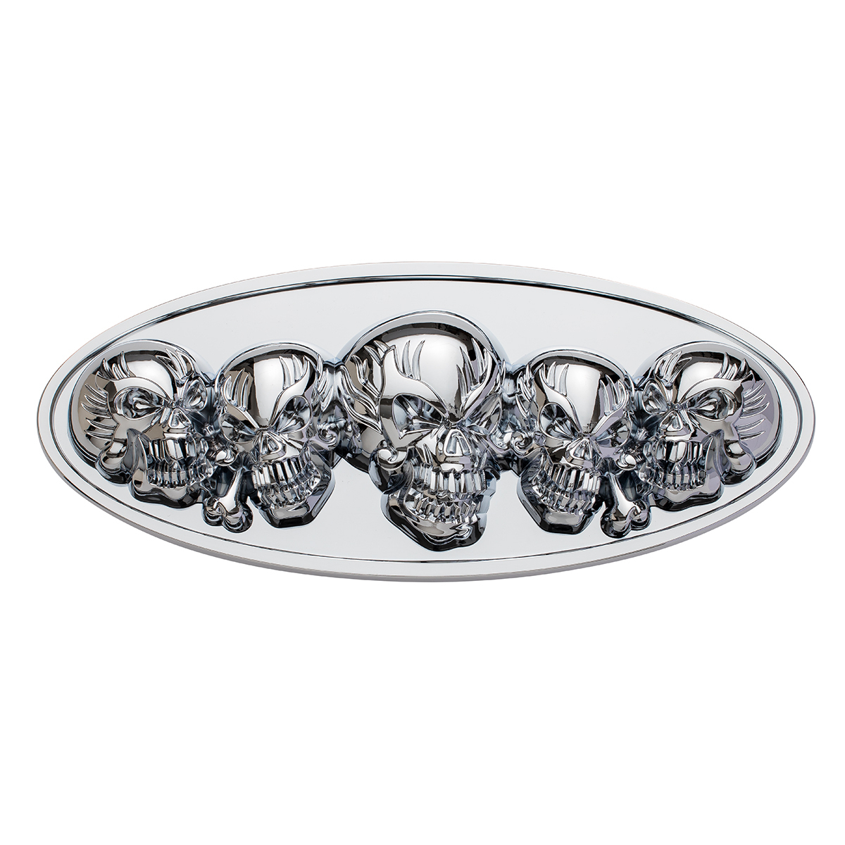 Chrome Die Cast Oval Emblem - 3D Skull