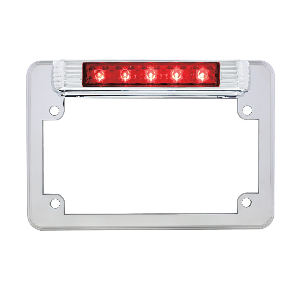 Chrome Motorcycle License Plate Frame With 3rd Brake Light - Red LED/Red Lens