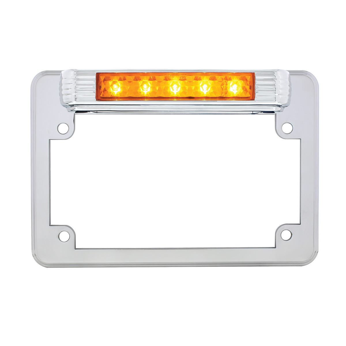 Chrome Motorcycle License Plate Frame With Auxiliary Light - Amber LED/Amber Lens