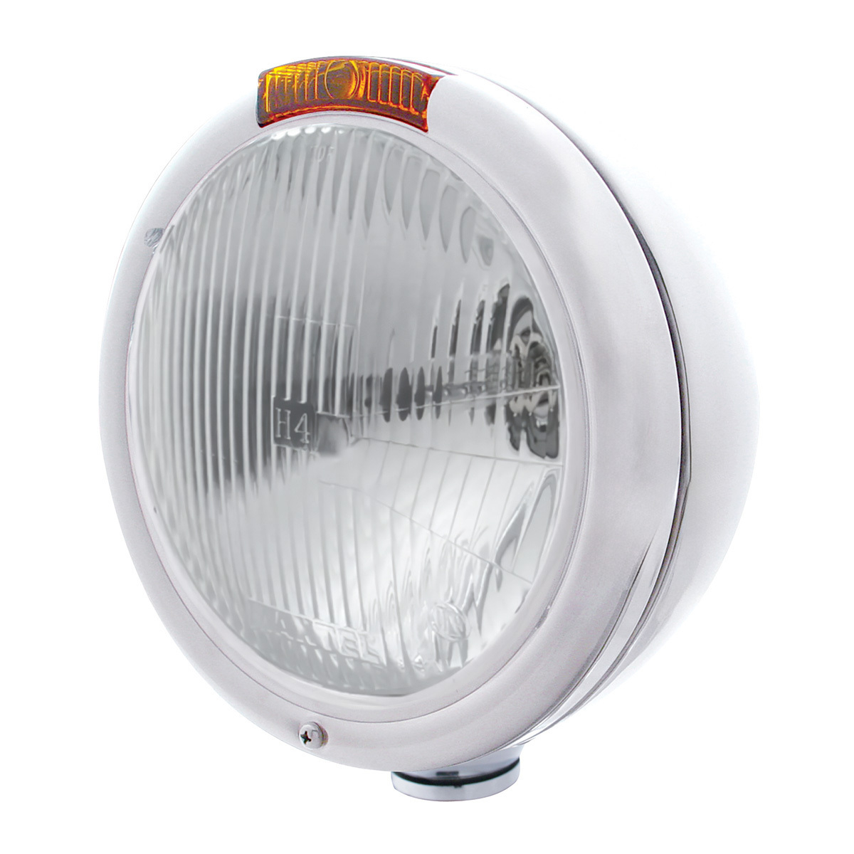 Stainless Steel Classic Headlight H4 Bulb & Turn Signal - Amber Lens