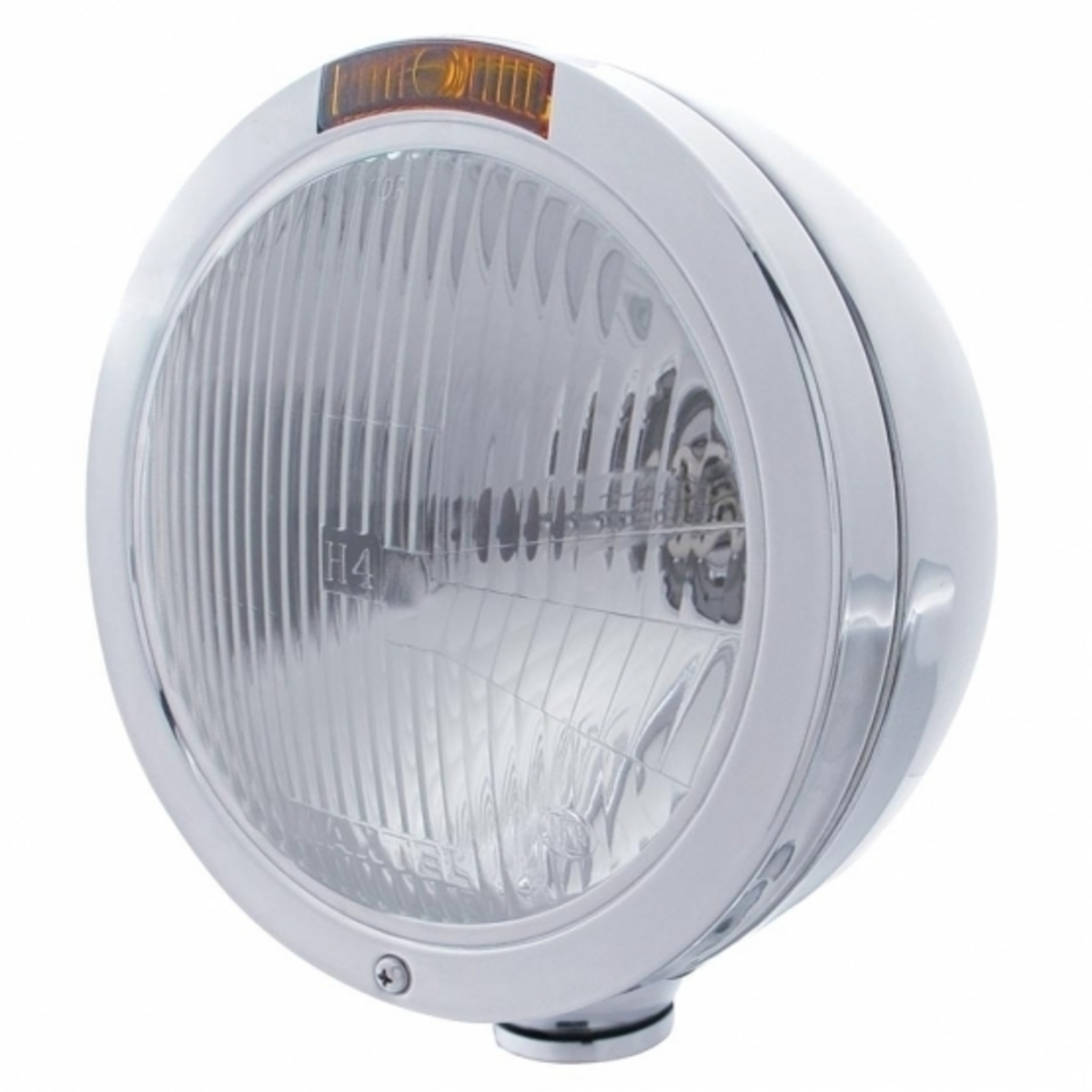 Stainless Steel Bullet Classic Headlight H4 Bulb & Turn Signal - Amber Lens