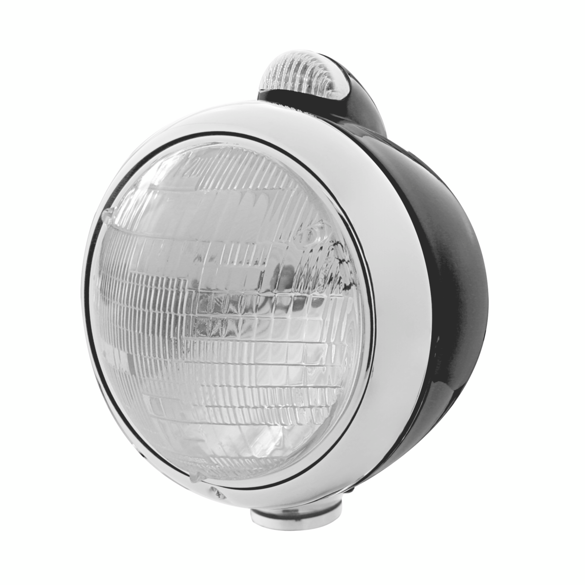 Black Guide 682-C Style Headlight 6014 & LED Turn Signal - Clear Lens