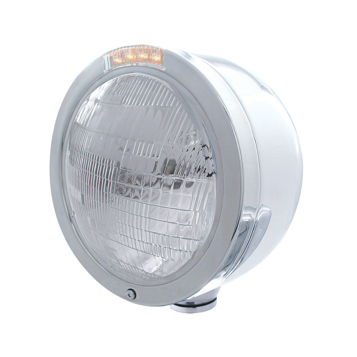 Stainless Steel Bullet Half Moon Headlight 6014 Bulb & LED Turn Signal - Clear Lens