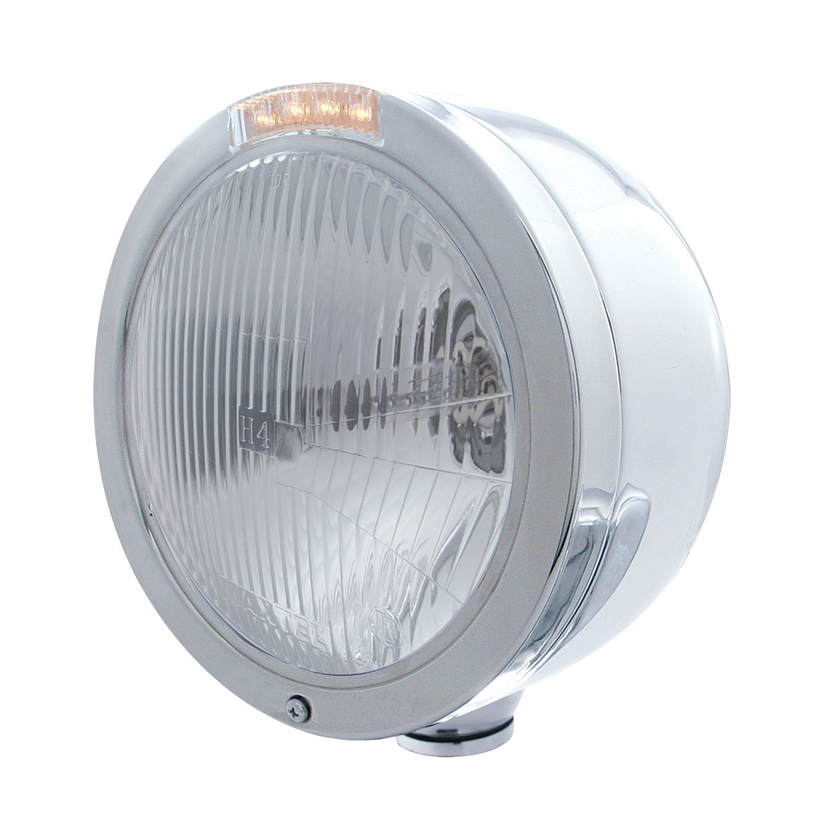 Stainless Steel Bullet Half Moon Headlight H4 Bulb & LED Turn Signal - Clear Lens