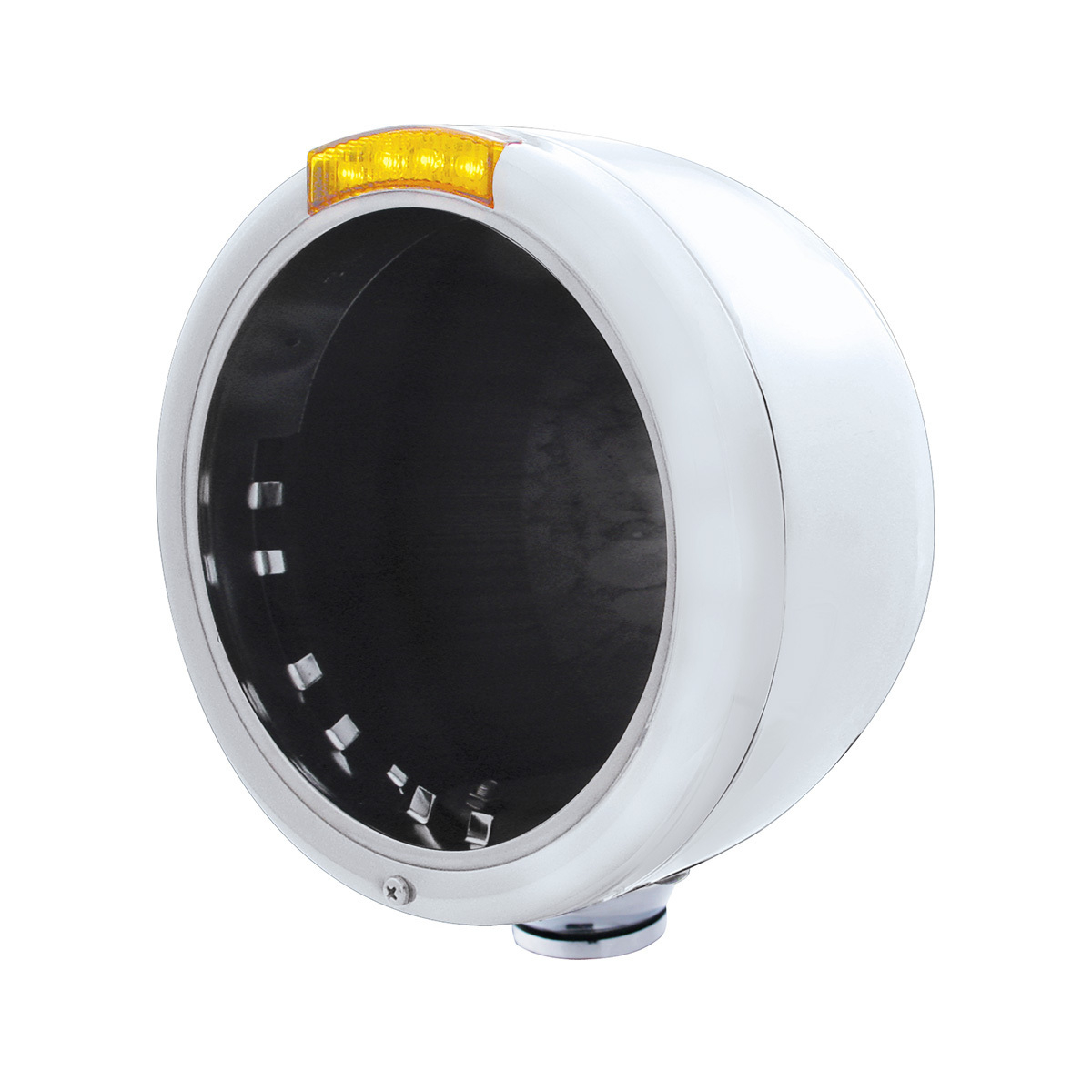 Stainless Steel Classic Half Moon Headlight No Bulb With LED Turn Signal - Amber Lens