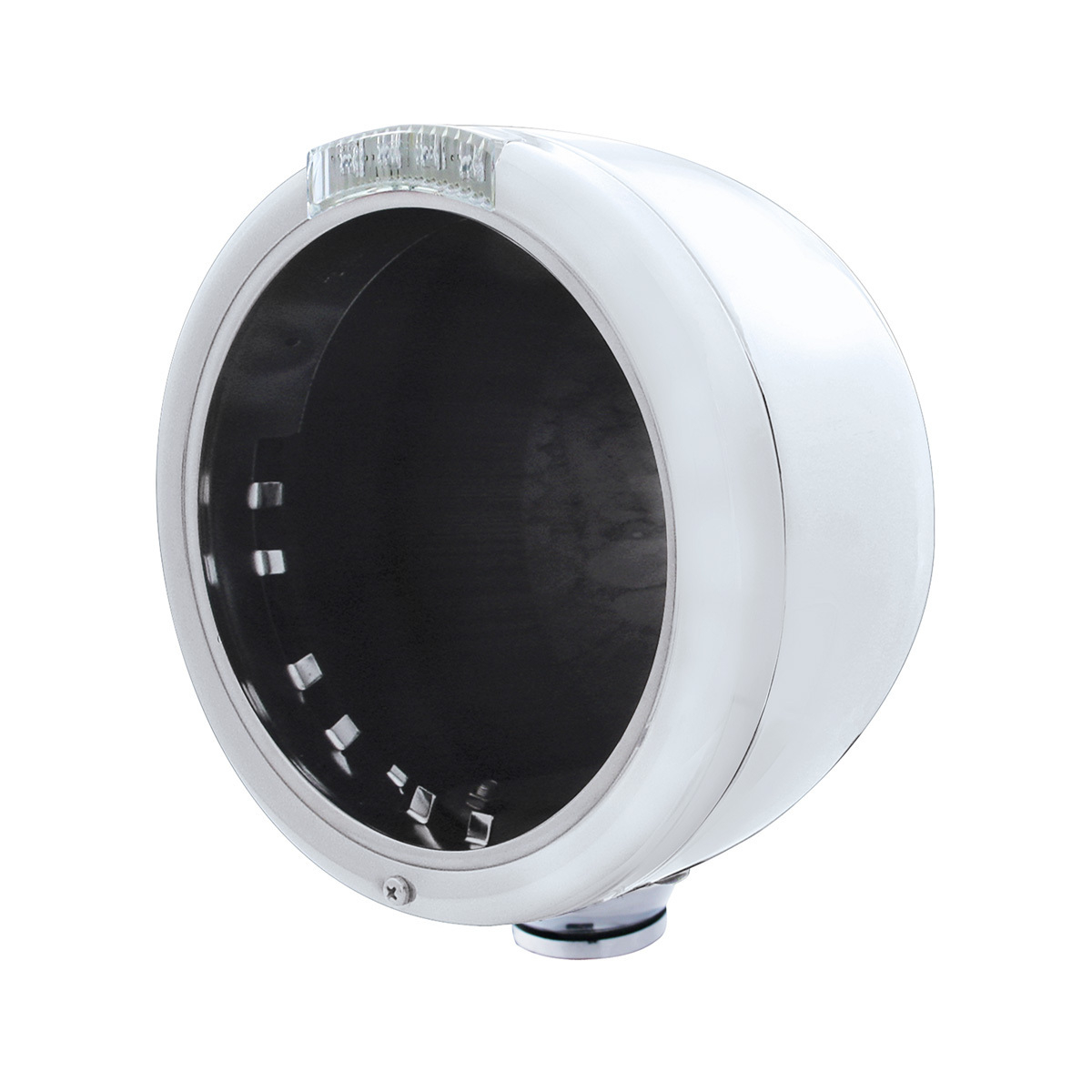 Stainless Steel Classic Half Moon Headlight No Bulb With LED Turn Signal - Clear Lens