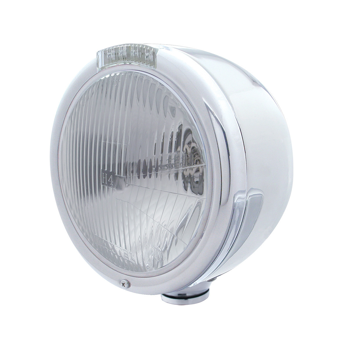 Stainless Steel Classic Half Moon Headlight H4 Bulb & LED Turn Signal - Clear Lens