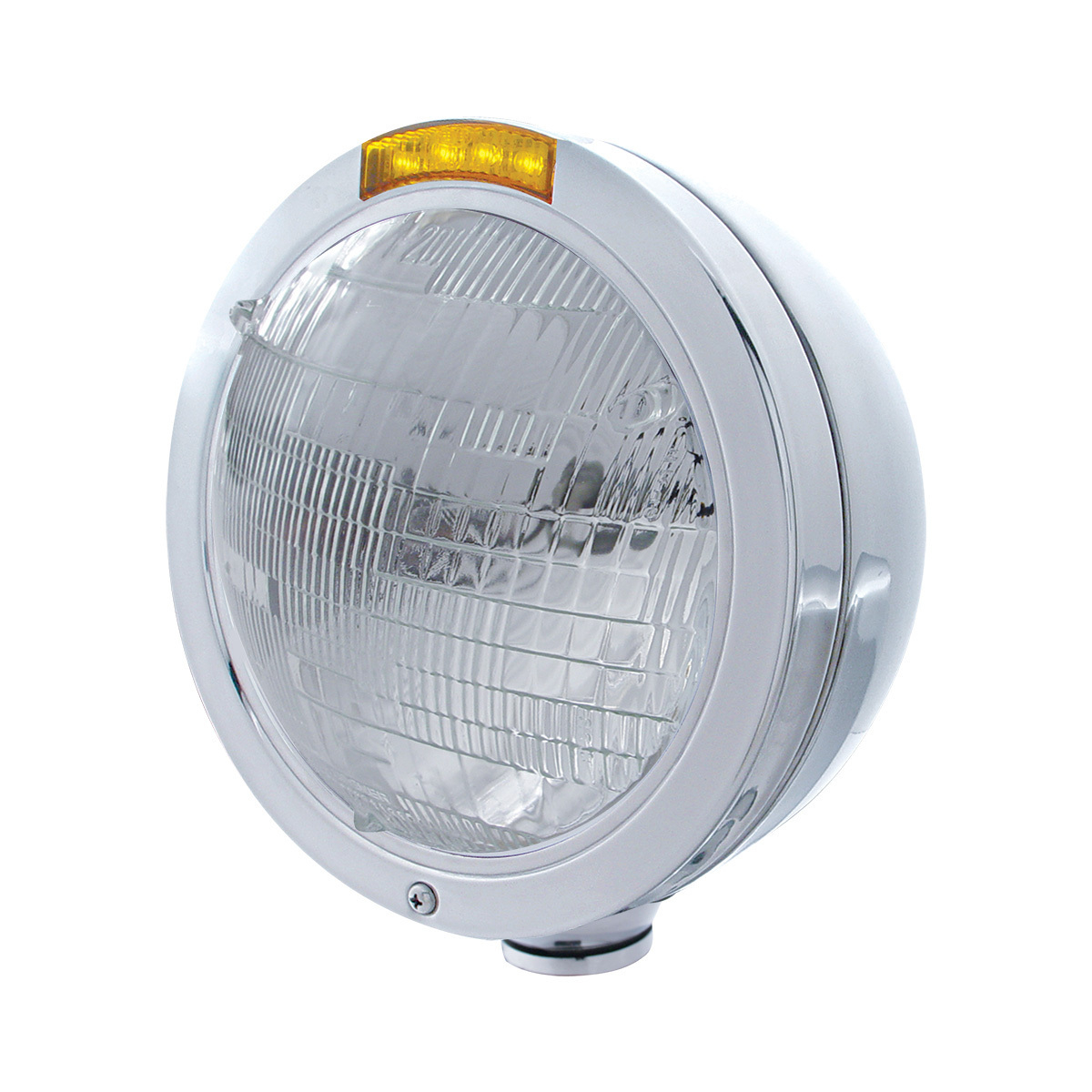 Stainless Steel Bullet Classic Headlight 6014 Bulb & LED Turn Signal - Amber Lens