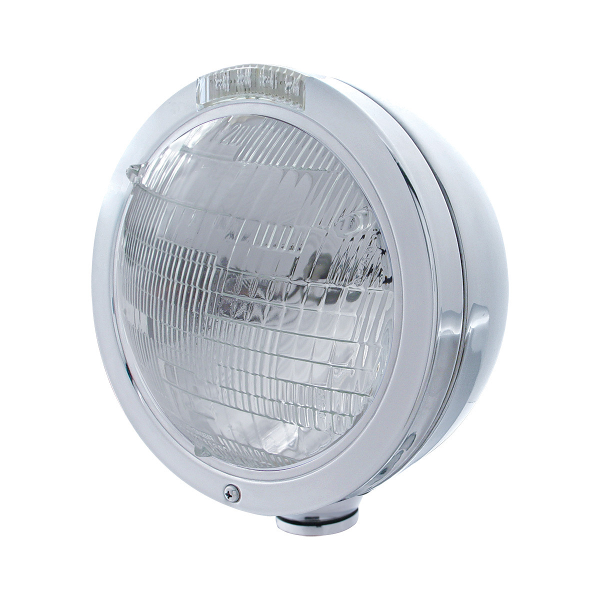 Stainless Steel Bullet Classic Headlight 6014 Bulb & LED Turn Signal - Clear Lens