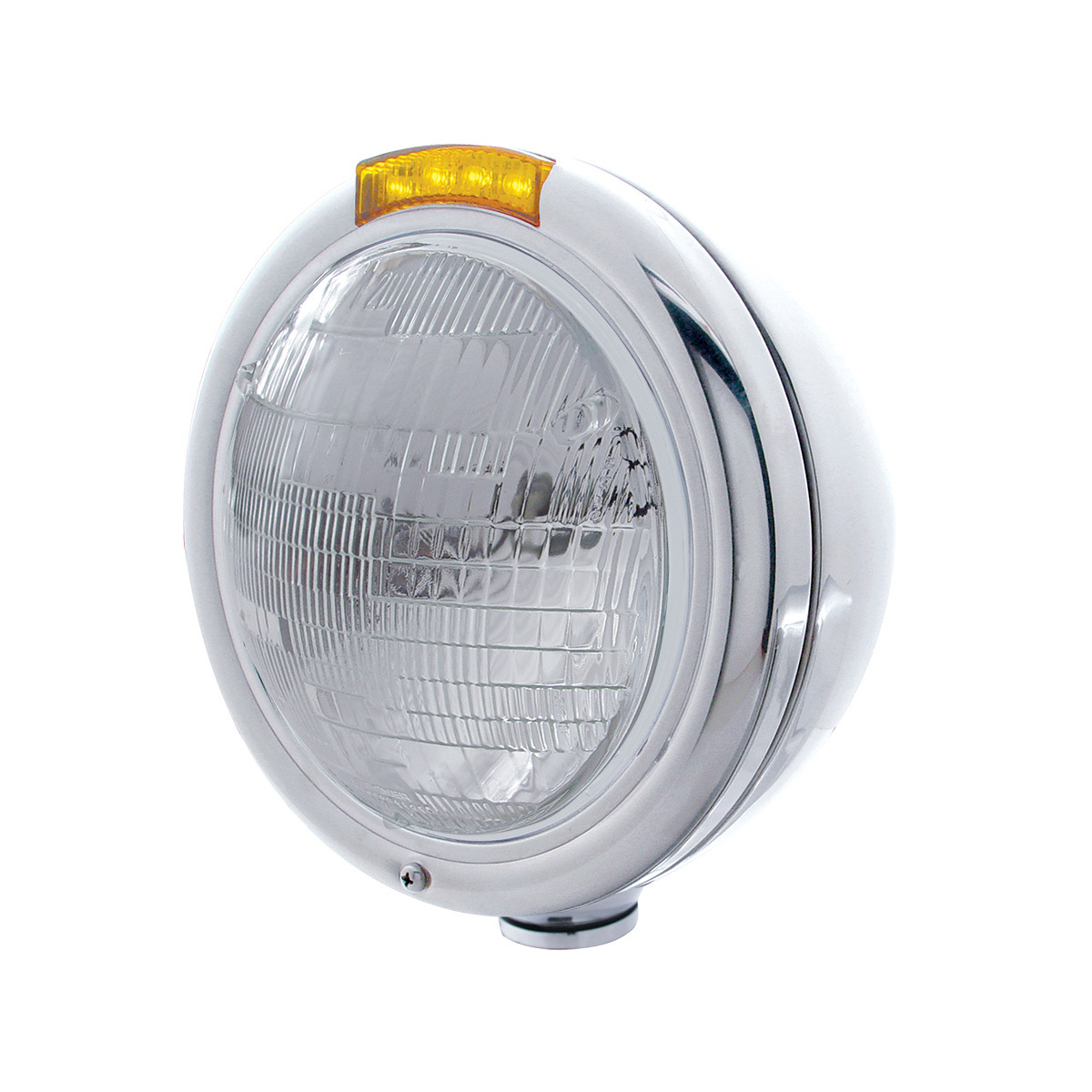 Stainless Steel Classic Headlight 6014 Bulb & LED Turn Signal - Amber Lens