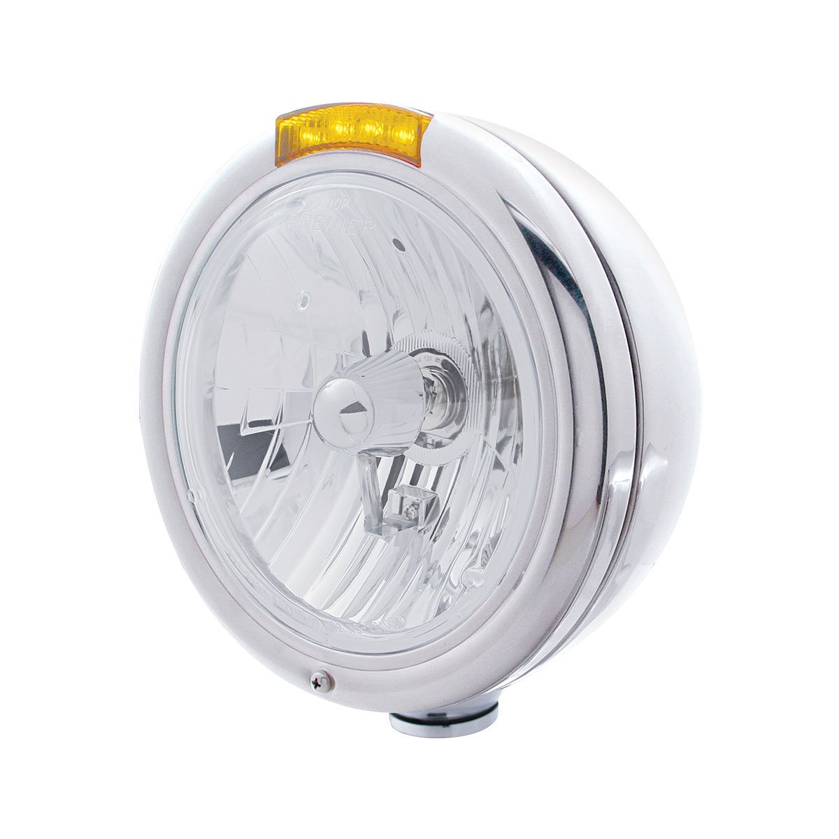 Chrome Classic Headlight Crystal H4 Bulb & LED Turn Signal - Amber Lens