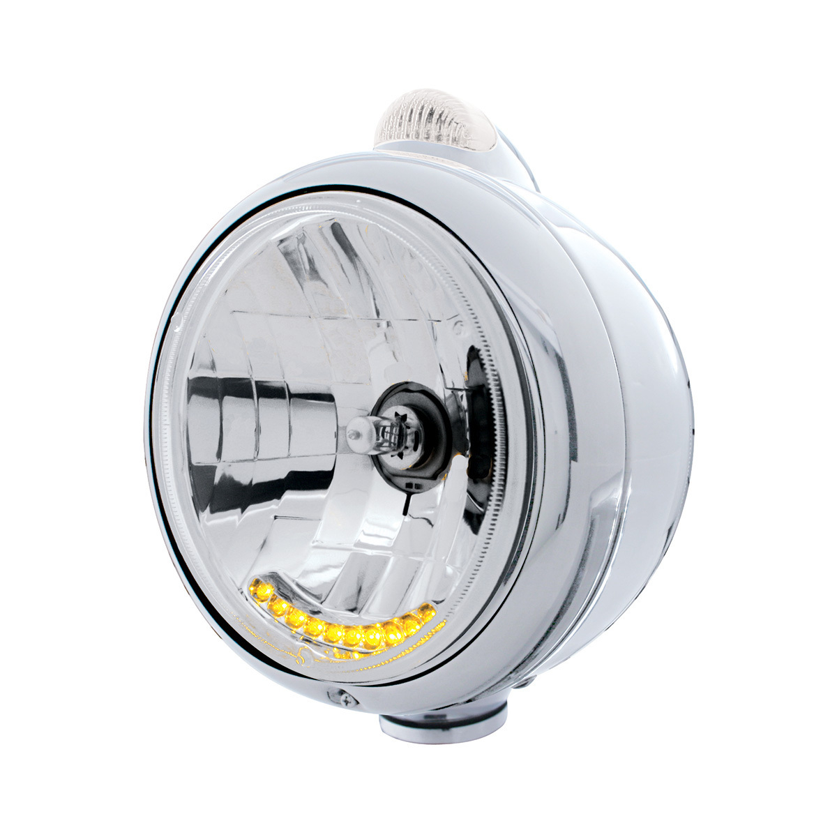 Chrome Guide 682-C Headlight H4 With 10 Amber LED & Dual Mode LED Signal - Clear Lens
