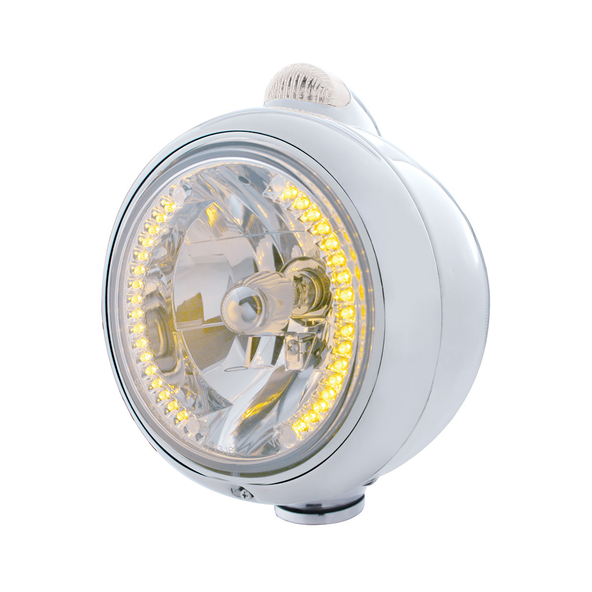 Stainless Steel Guide 682-C Headlight H4 With Amber LED & Dual Mode LED Signal-Clear Lens