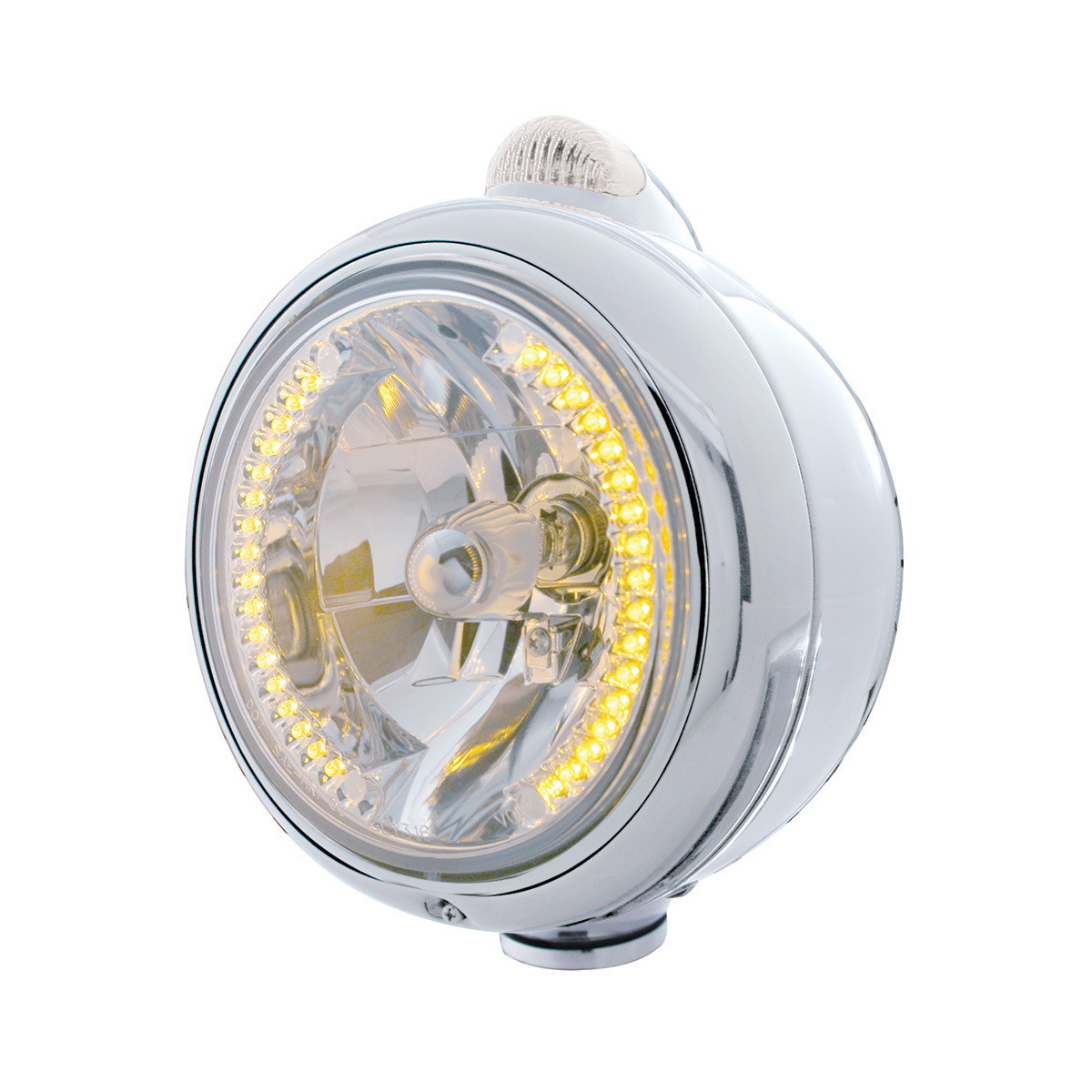 Chrome Guide 682-C Headlight H4 With Amber LED & Dual Mode LED Signal - Clear Lens
