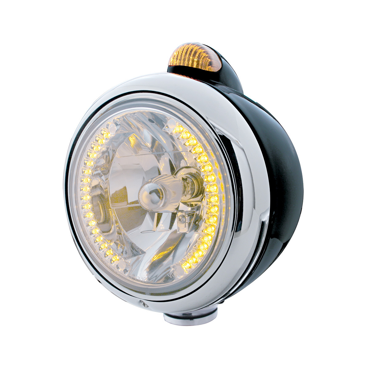 Black Guide 682-C Headlight H4 With Amber LED & Dual Mode LED Signal - Amber Lens