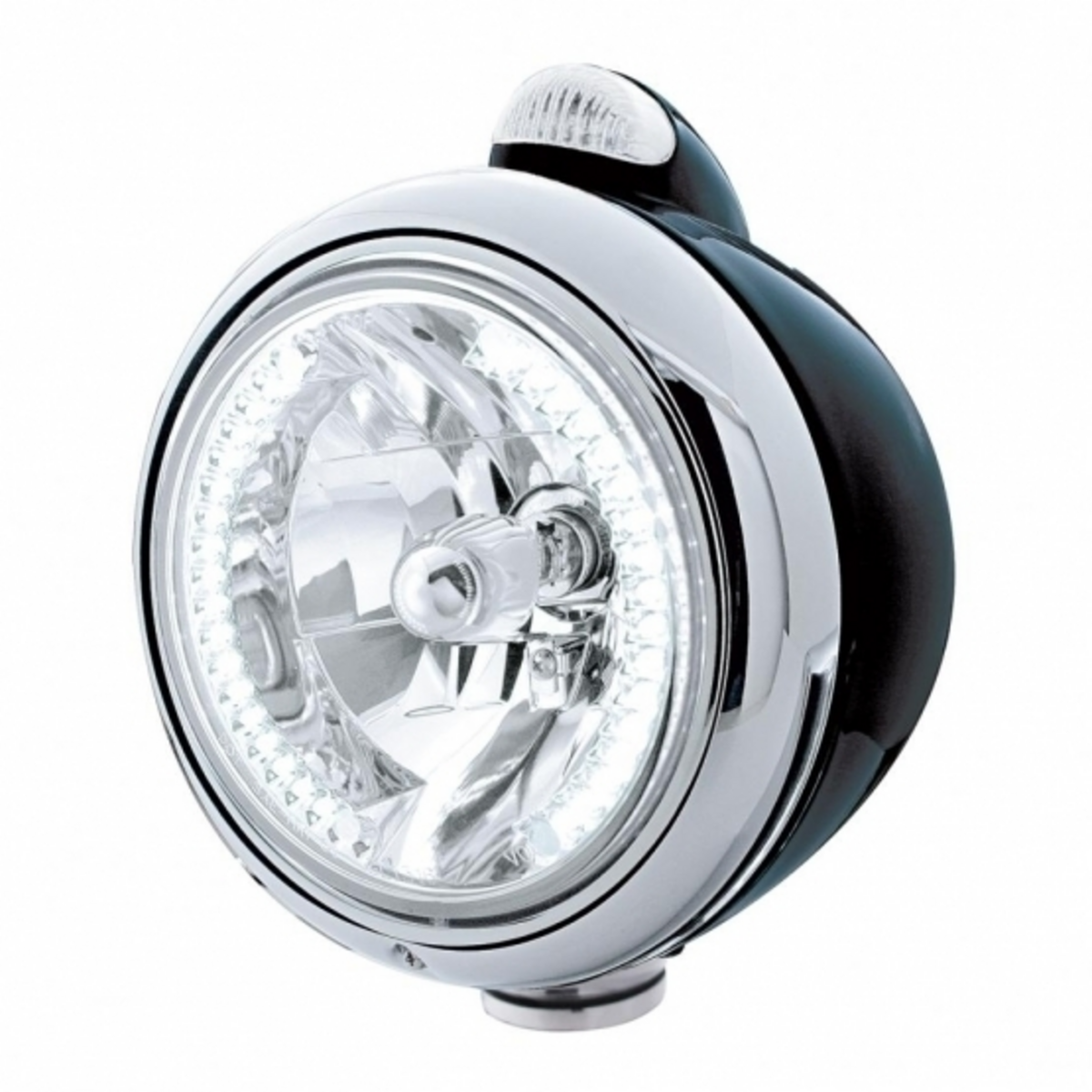 Black Guide 682-C Headlight H4 With White LED & LED Signal - Clear Lens