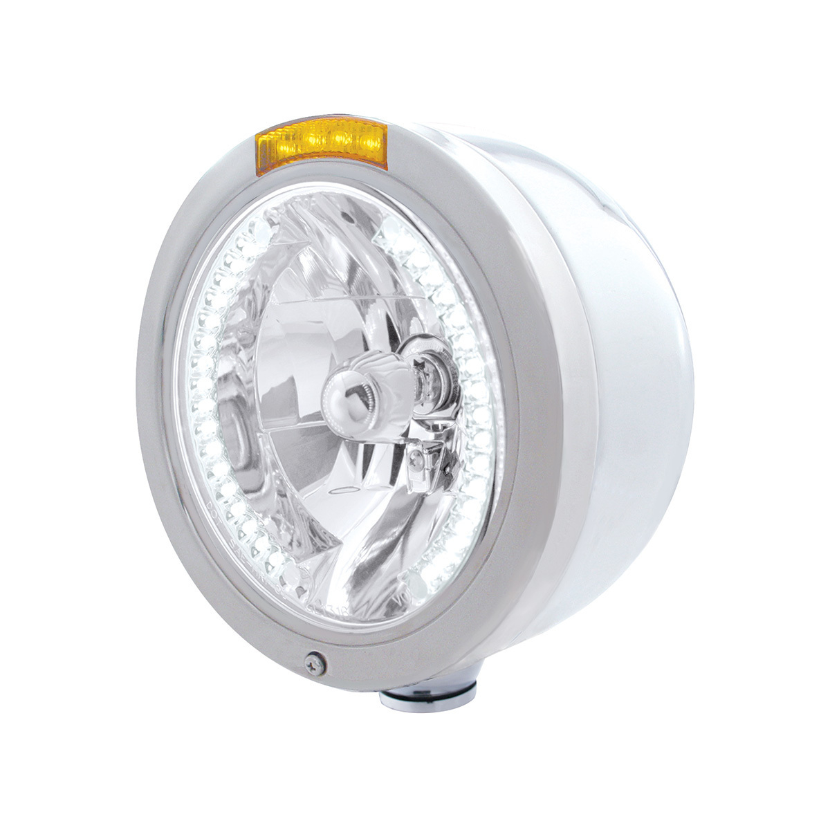 Stainless Steel Bullet Half Moon Headlight H4 With White LED & Dual Mode LED Signal-Amber Lens