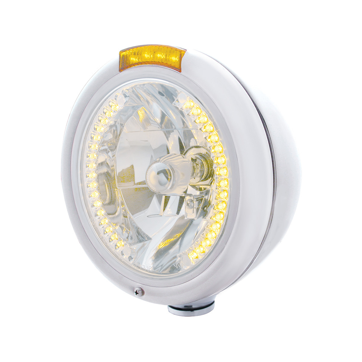 Chrome Classic Headlight H4 With 34 Amber LED & Dual Mode LED Signal - Amber Lens