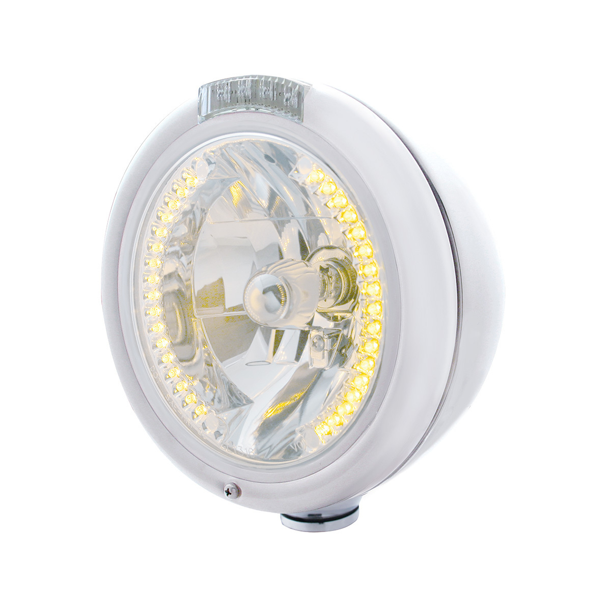 Chrome Classic Headlight H4 With 34 Amber LED & Dual Mode LED Signal - Clear Lens