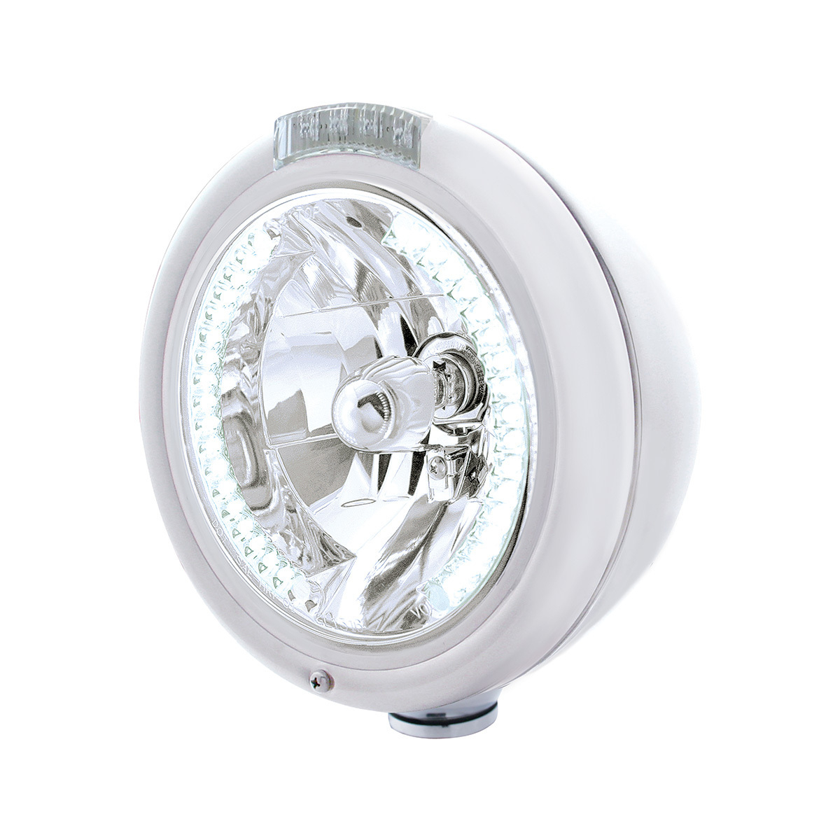 Chrome Classic Headlight H4 With 34 White LED & Dual Mode LED Signal - Clear Lens