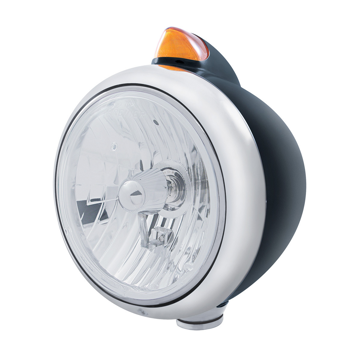 Black Guide 682-C Style Headlight Crystal H4 & Original Style LED Signal - Amber Lens