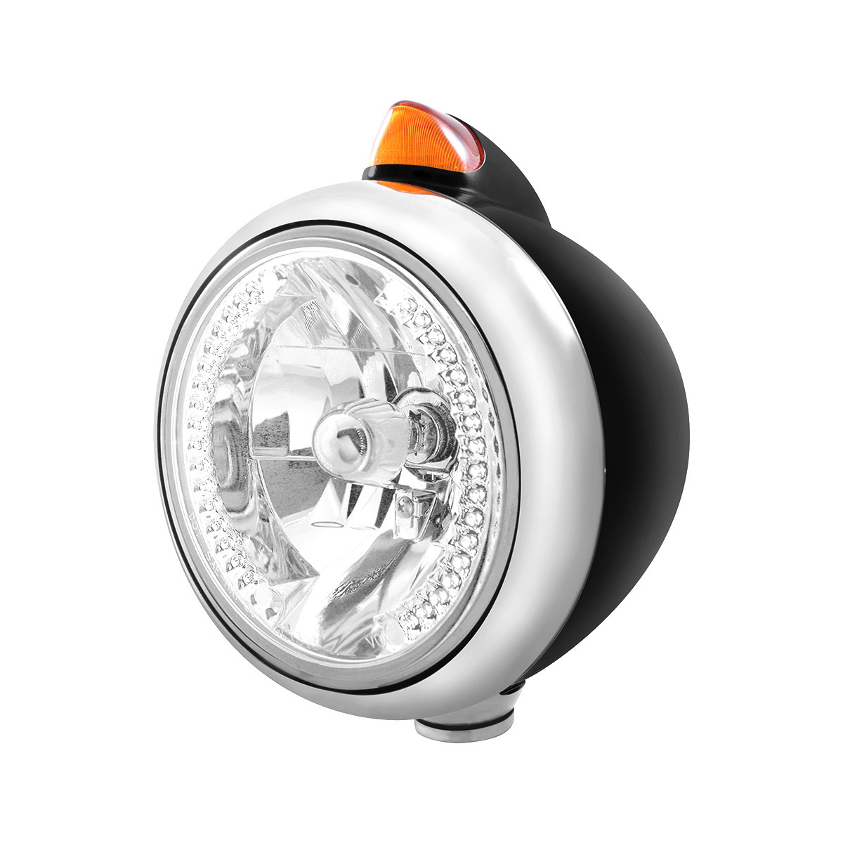Black Guide 682-C Headlight H4 With White LED & Original Style LED Signal - Amber Lens