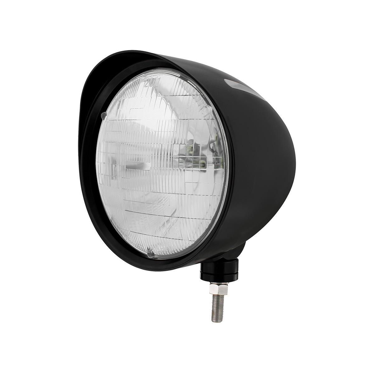 Black "Billet" Style Groove Headlight With Visor H6024 Bulb