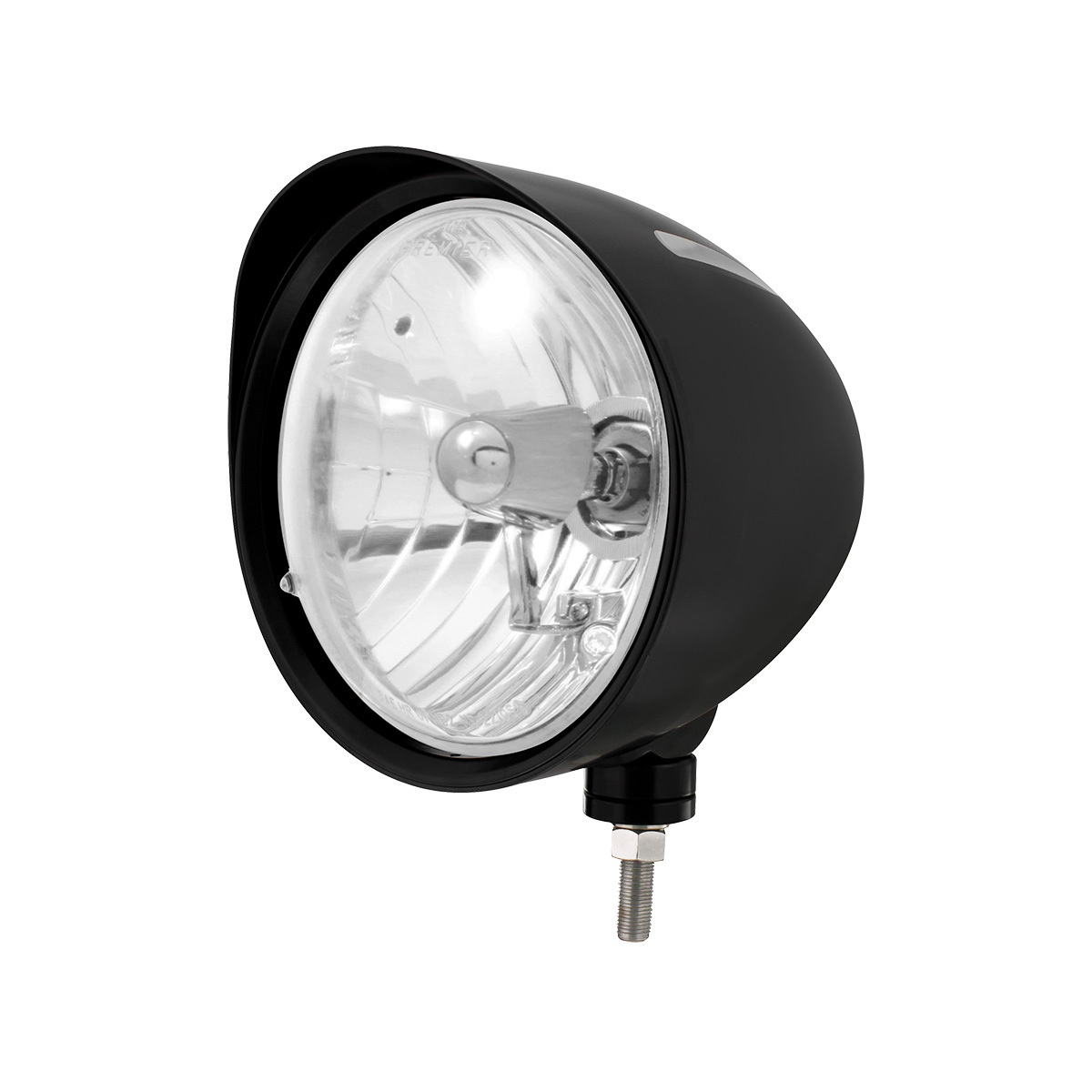 Black "Billet" Style Groove Headlight With Visor Crystal H4 Bulb