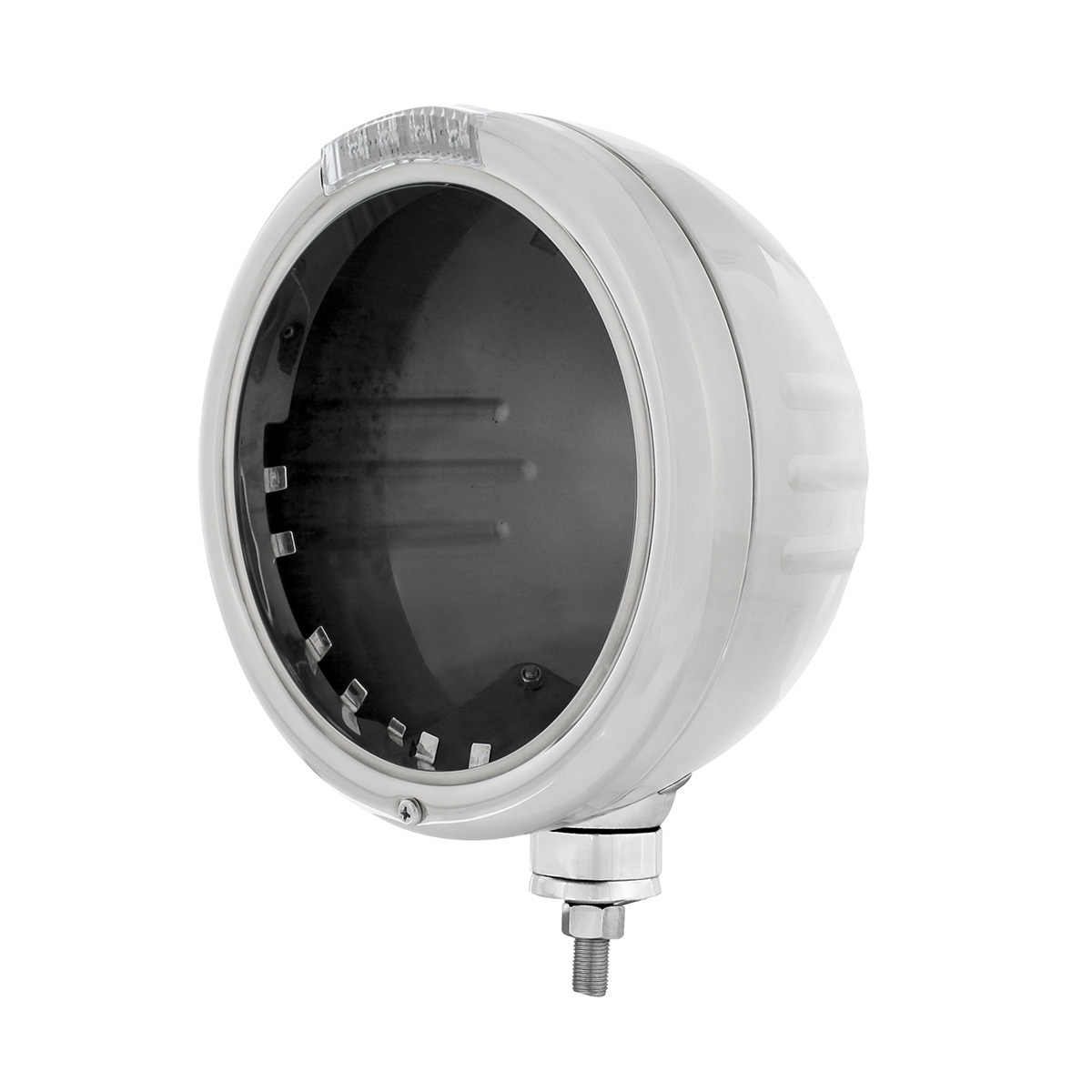 Stainless Steel Classic Stripe Headlight No Bulb With LED Signal - Clear Lens