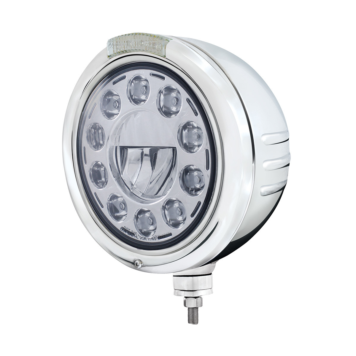 Stainless Steel Classic Embossed Stripe Headlight 11 LED Bulb & Dual Mode LED Signal - Clear Lens