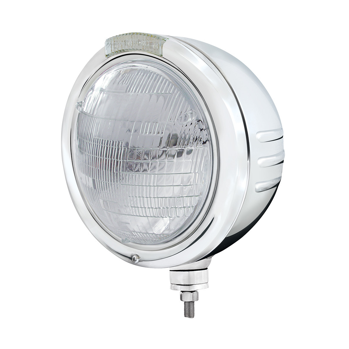 Stainless Steel Classic Embossed Stripe Headlight 6014 & Dual Mode LED Signal - Clear Lens