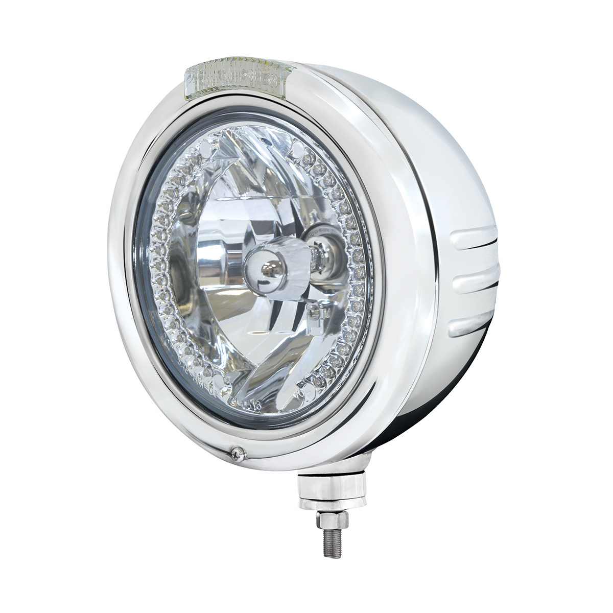 SS Classic Embossed Stripe Headlight H4 With Amber LED & Dual Mode LED Signal -Clear Lens