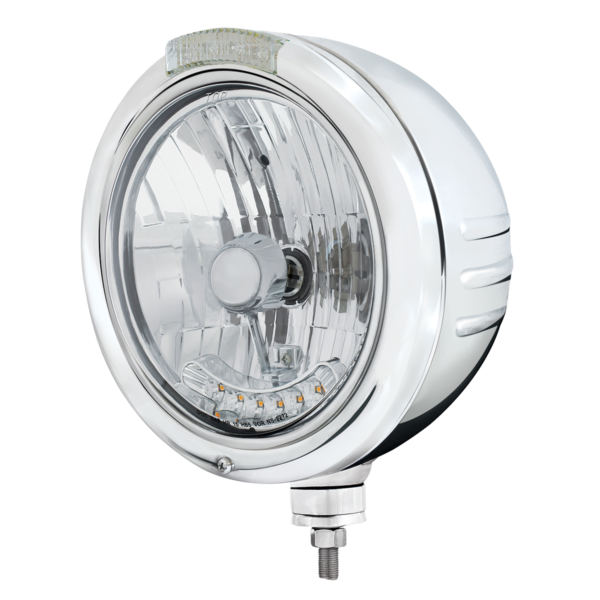 SS Classic Embossed Stripe Headlight Housing & H4 With 6 Amber LED & Dual Mode LED Signal -Clear Len