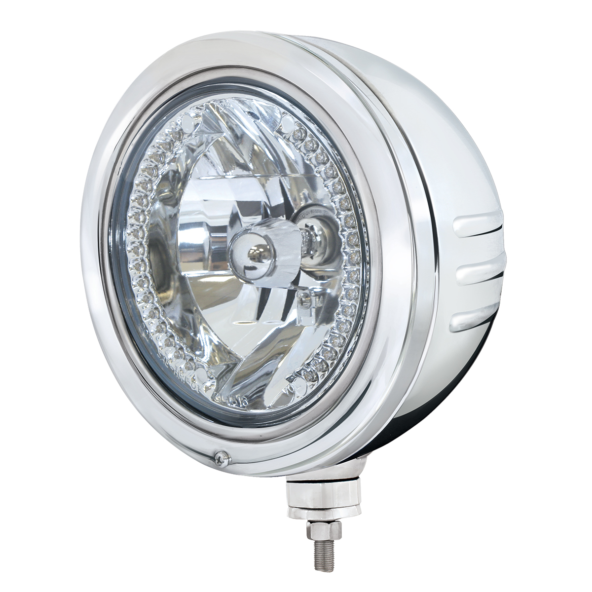 Stainless Bullet Embossed Stripe Headlight Housing With 34 White LED Crystal Halogen Headlight