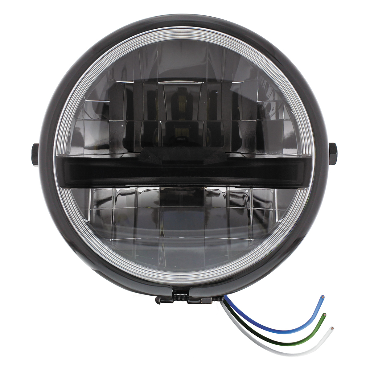 Black 5-3/4" Motorcycle Headlight 8 LED Blackout Bulb With Black Bar - Side Mount