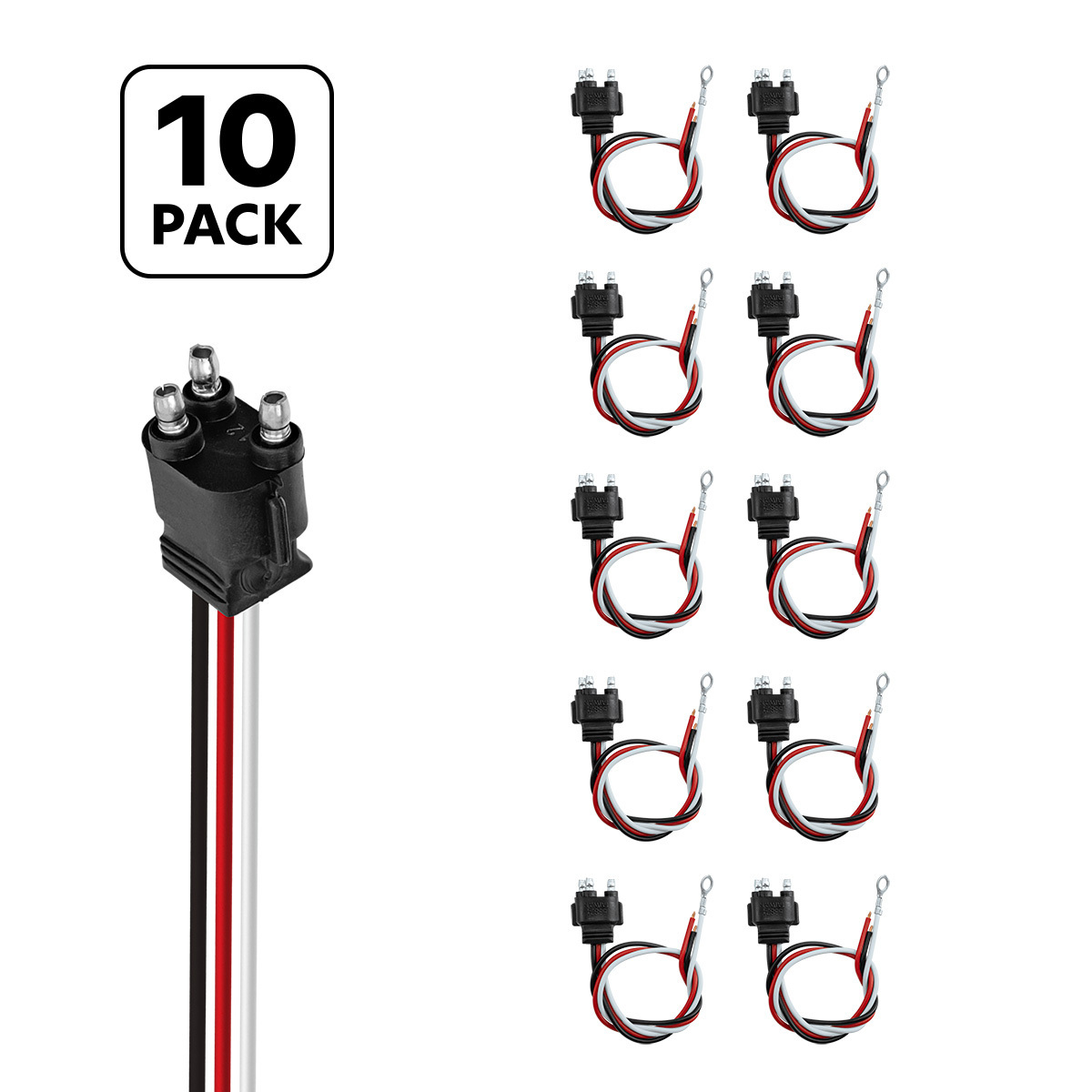 3 Wire Pigtail With 3 Prong Straight Plug - 12" Lead (10-Pack)