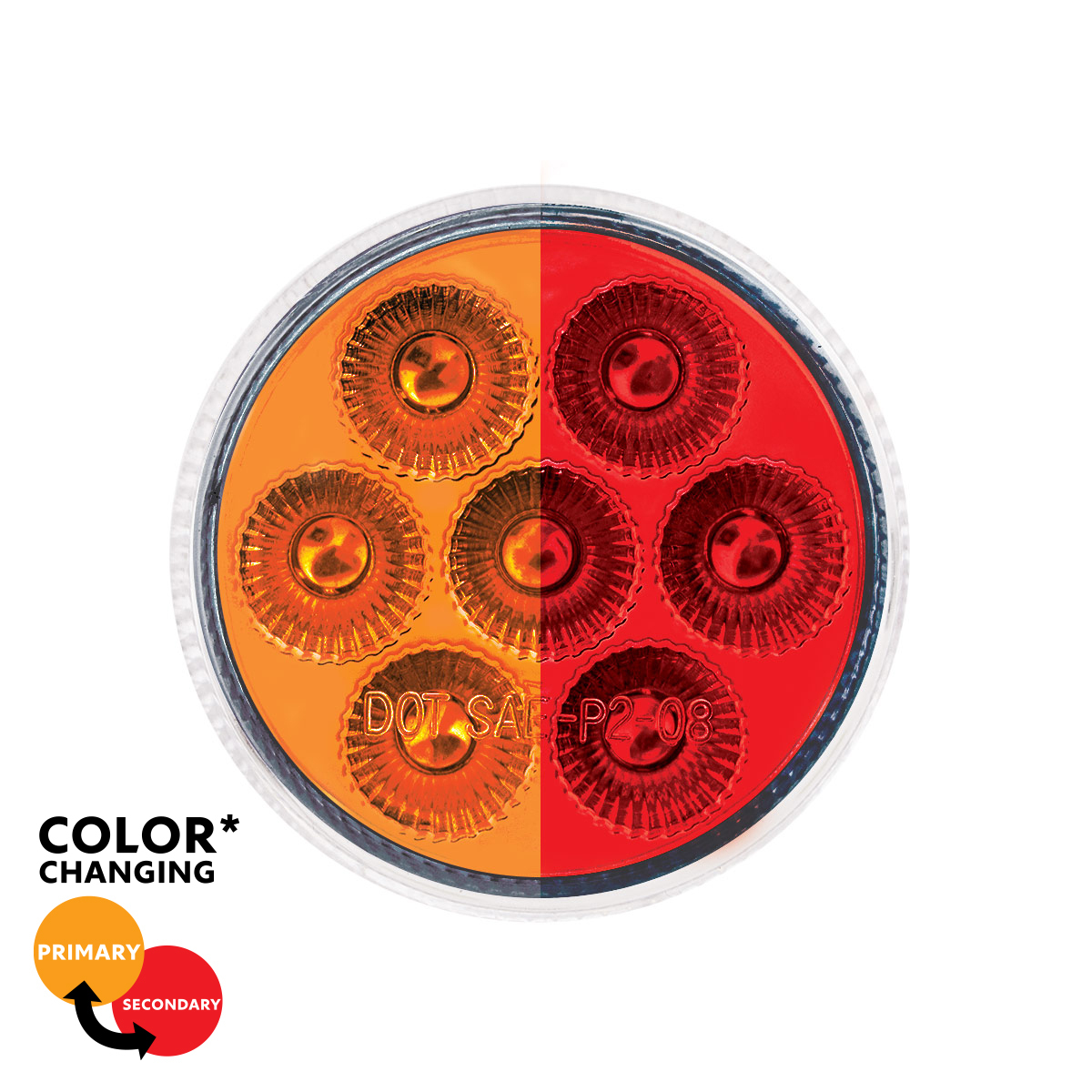7 LED 2" Round Double Fury Light (Clearance/Marker) - Amber & Red LED/Clear Lens