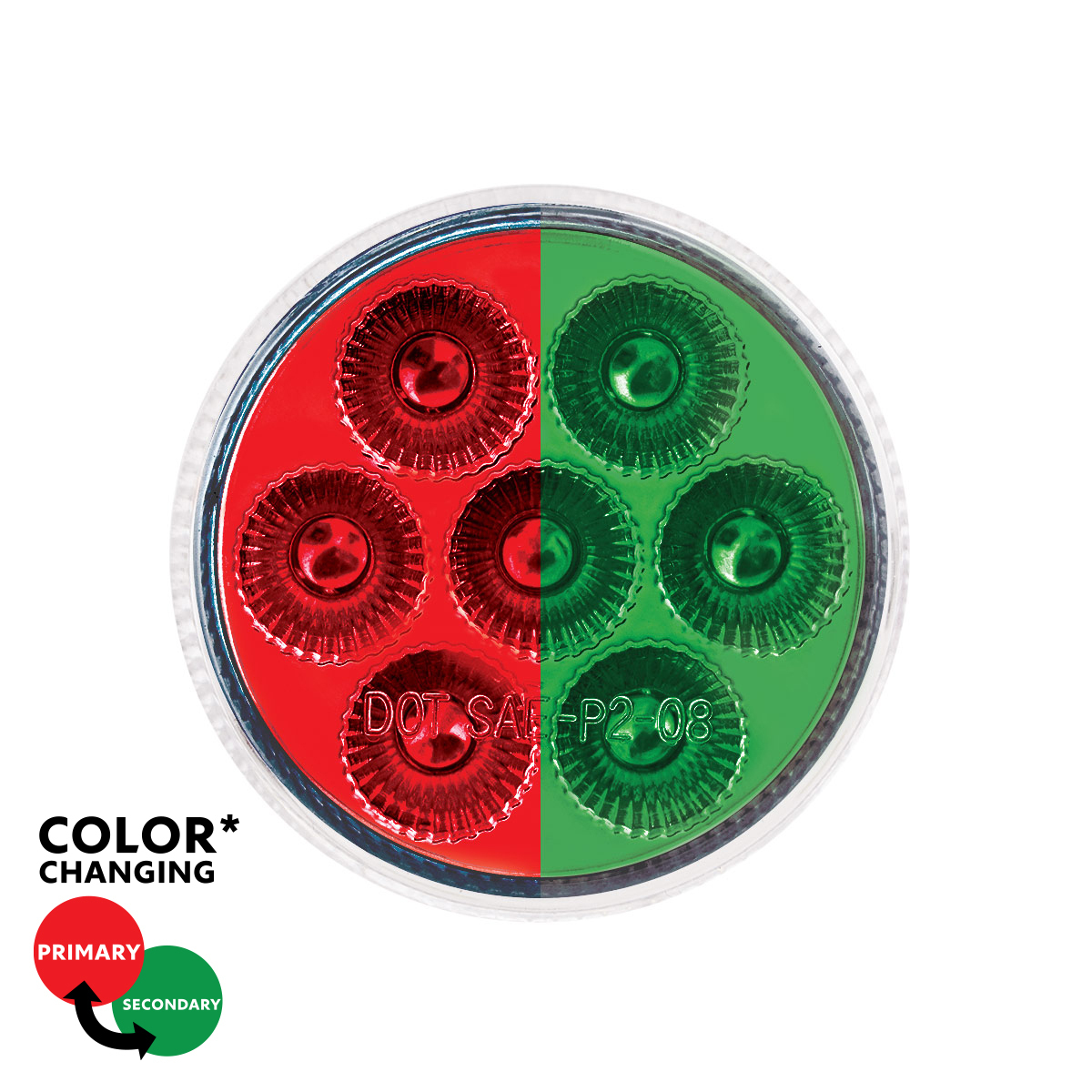 7 LED 2" Round Double Fury Light (Clearance/Marker) - Red & Green LED/Clear Lens