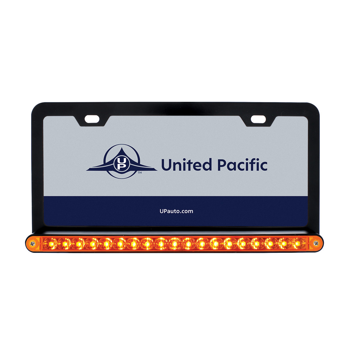Black License Plate Frame With 19 LED 12" Reflector Light Bar - Amber LED/Amber Lens