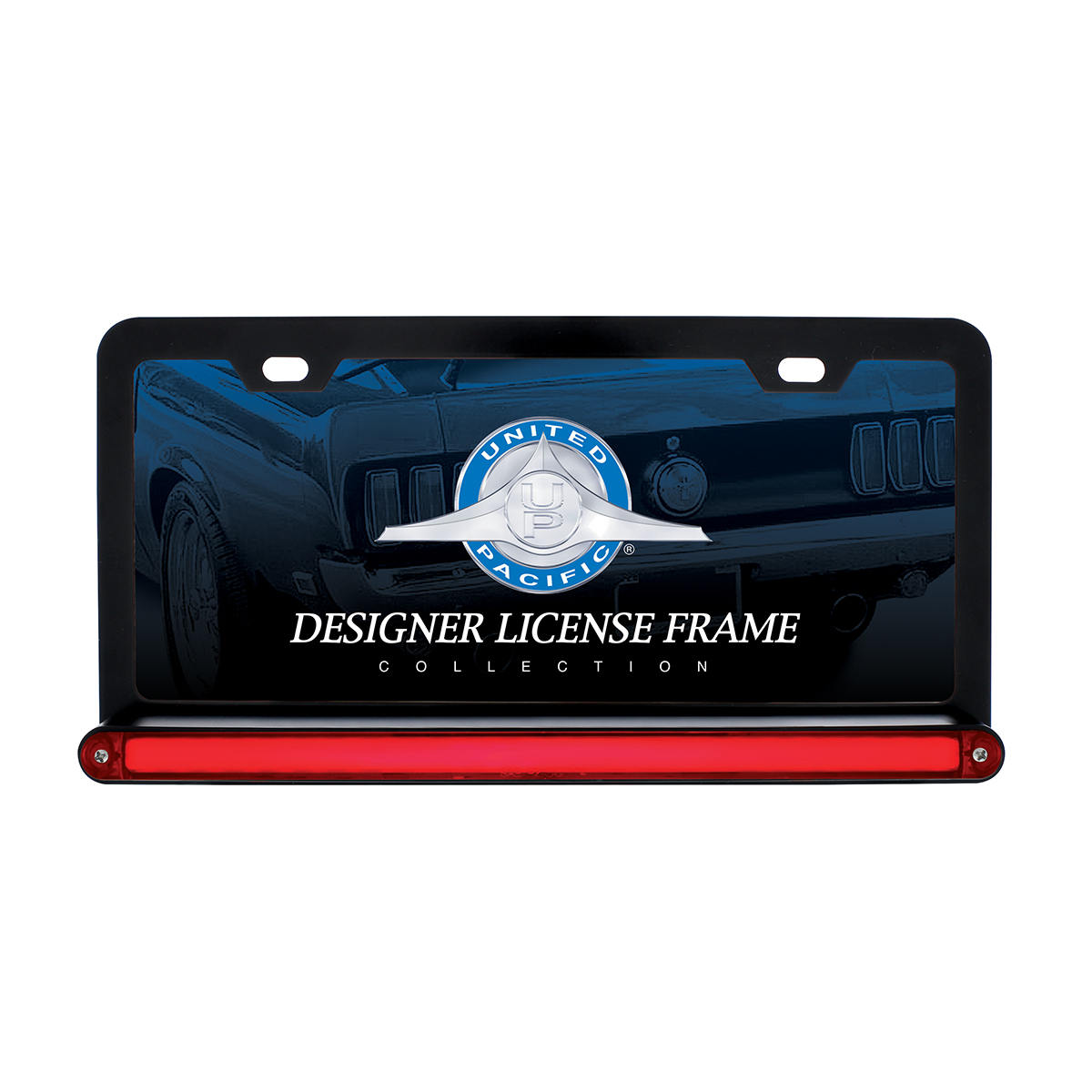 Black License Plate Frame With 24 LED 12" GloLight Bar - Red LED/Red Lens