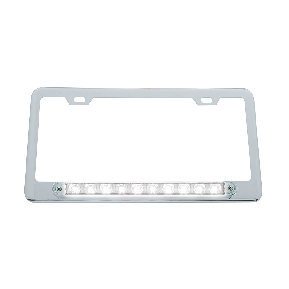 Chrome License Plate Frame With 10 LED 9" Light Bar - White LED/Clear Lens