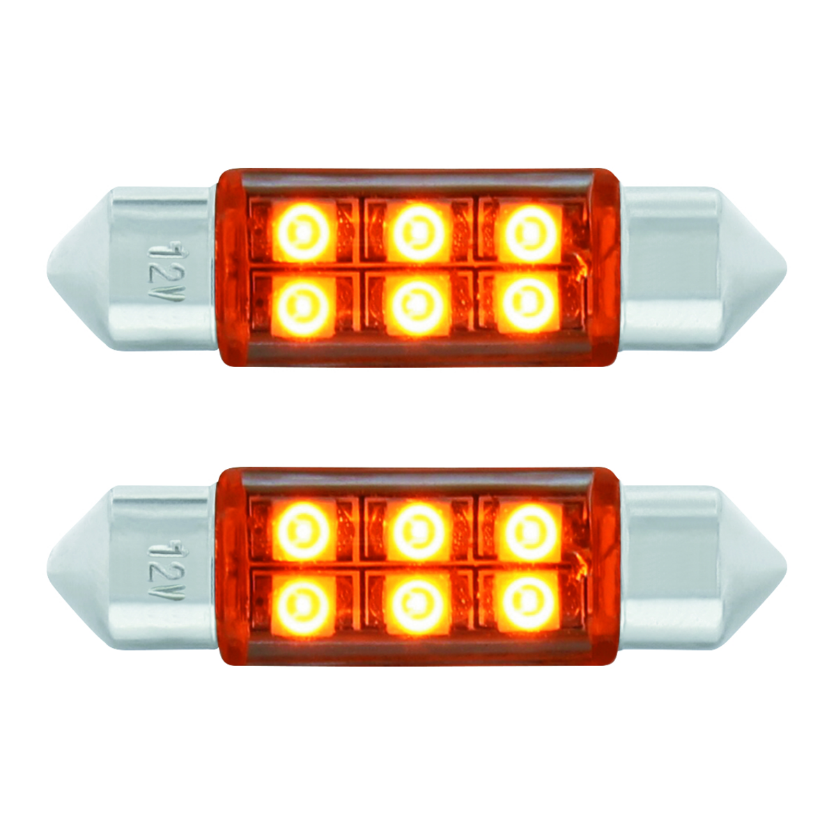 6 SMD High Power Micro LED 6418/6461-36mm Dome Light Bulb - Amber (2-Pack)