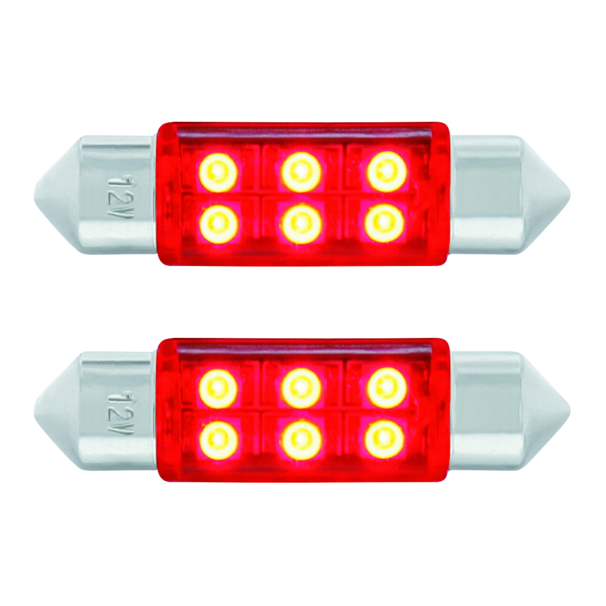 6 SMD High Power Micro LED 6418/6461-36mm Dome Light Bulb - Red (2-Pack)