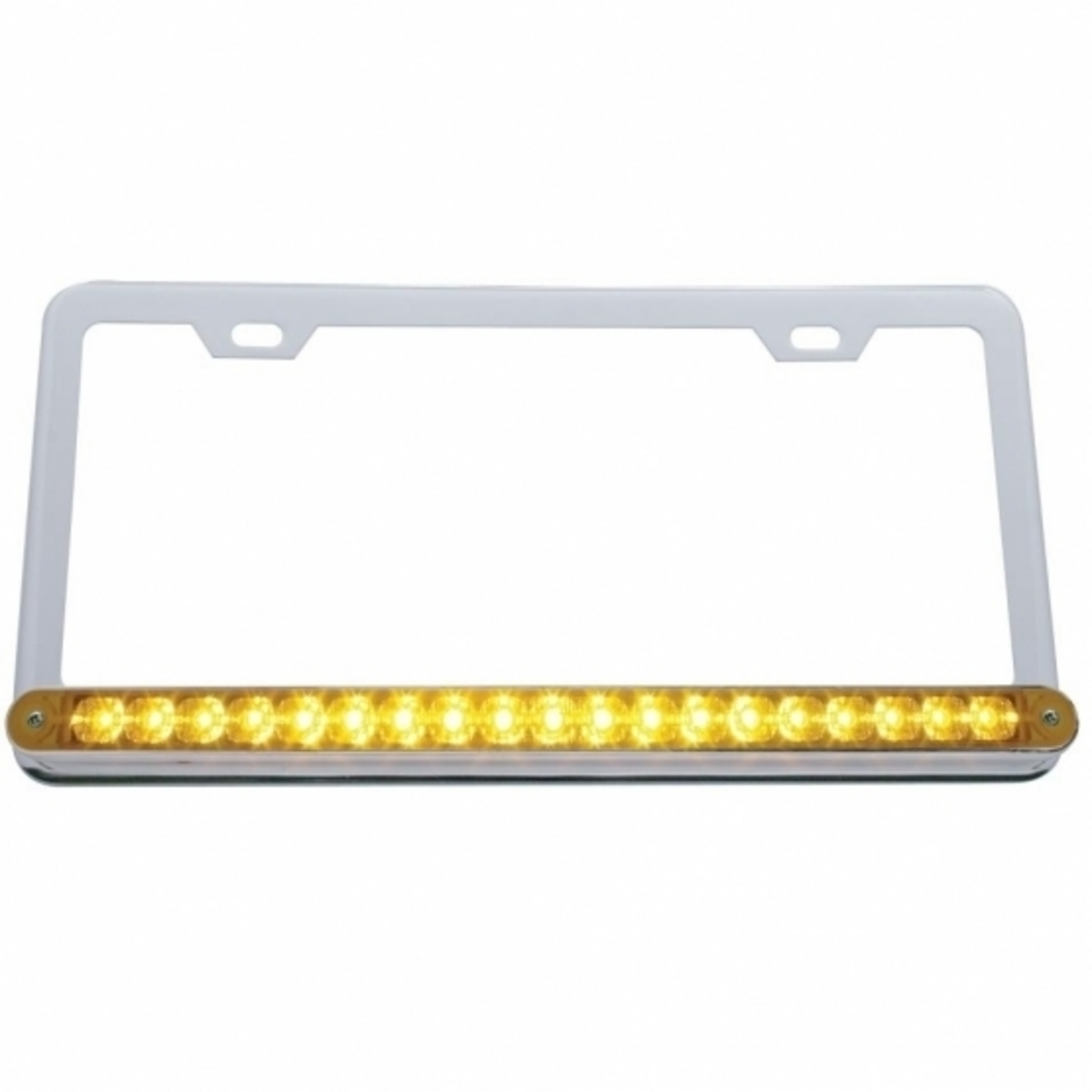 Chrome License Plate Frame With 19 LED 12" Reflector Light Bar - Amber LED/Amber Lens