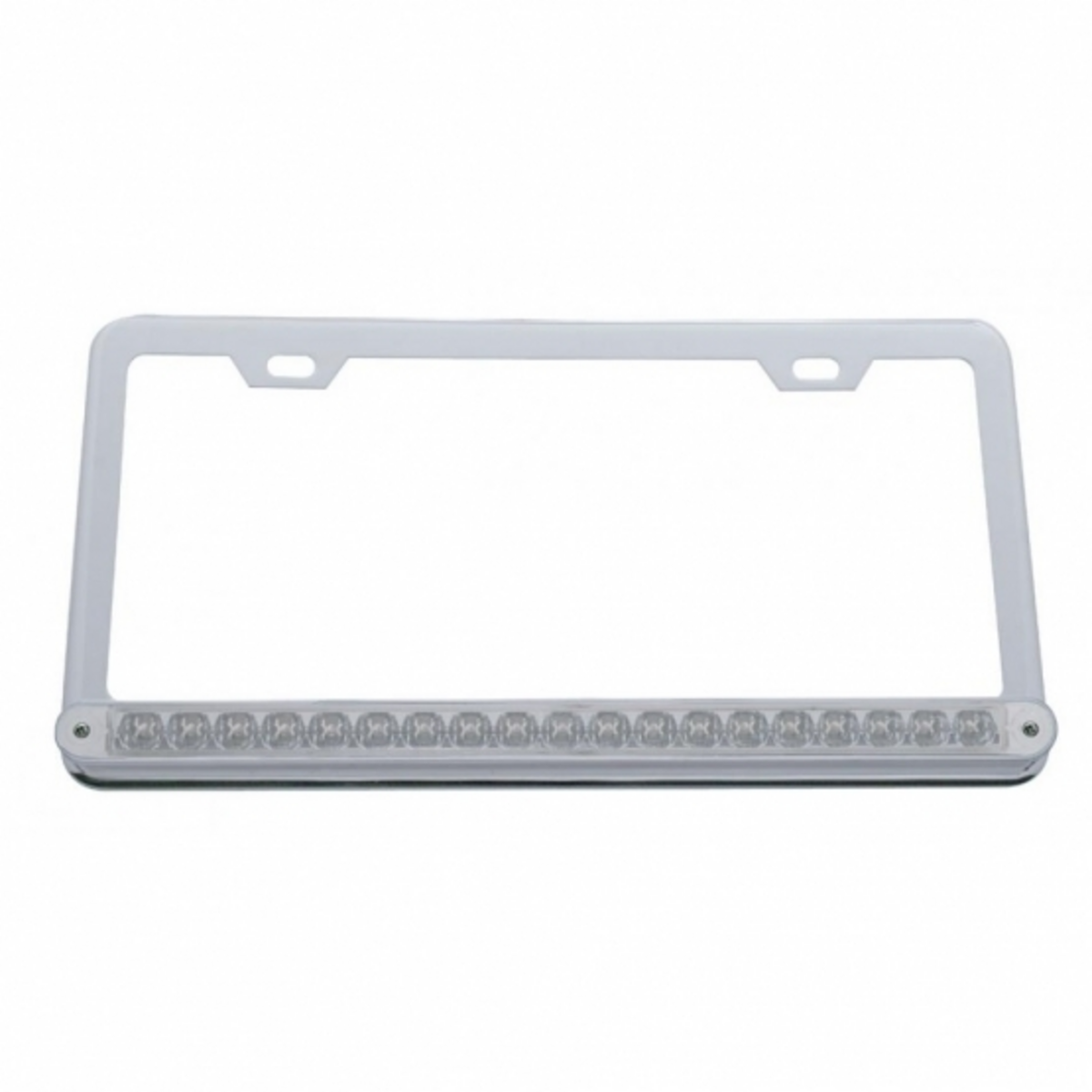 Chrome License Plate Frame With 19 LED 12" Reflector Light Bar - Amber LED/Clear Lens