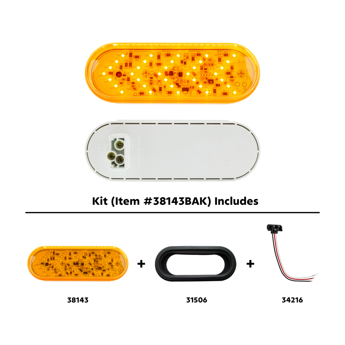 36 LED 6" Oval Sequential Light (Turn Signal) Kit - Amber LED/Amber Lens