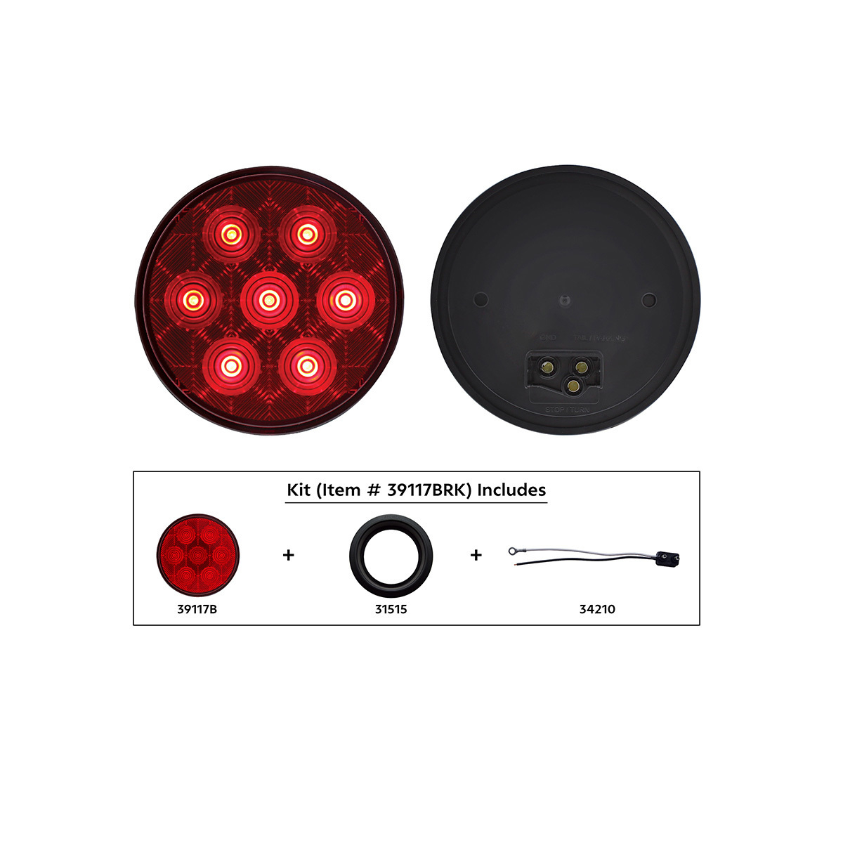 7 LED 4" Round Competition Series Light Kit (Stop, Turn & Tail) - Red LED/Red Lens
