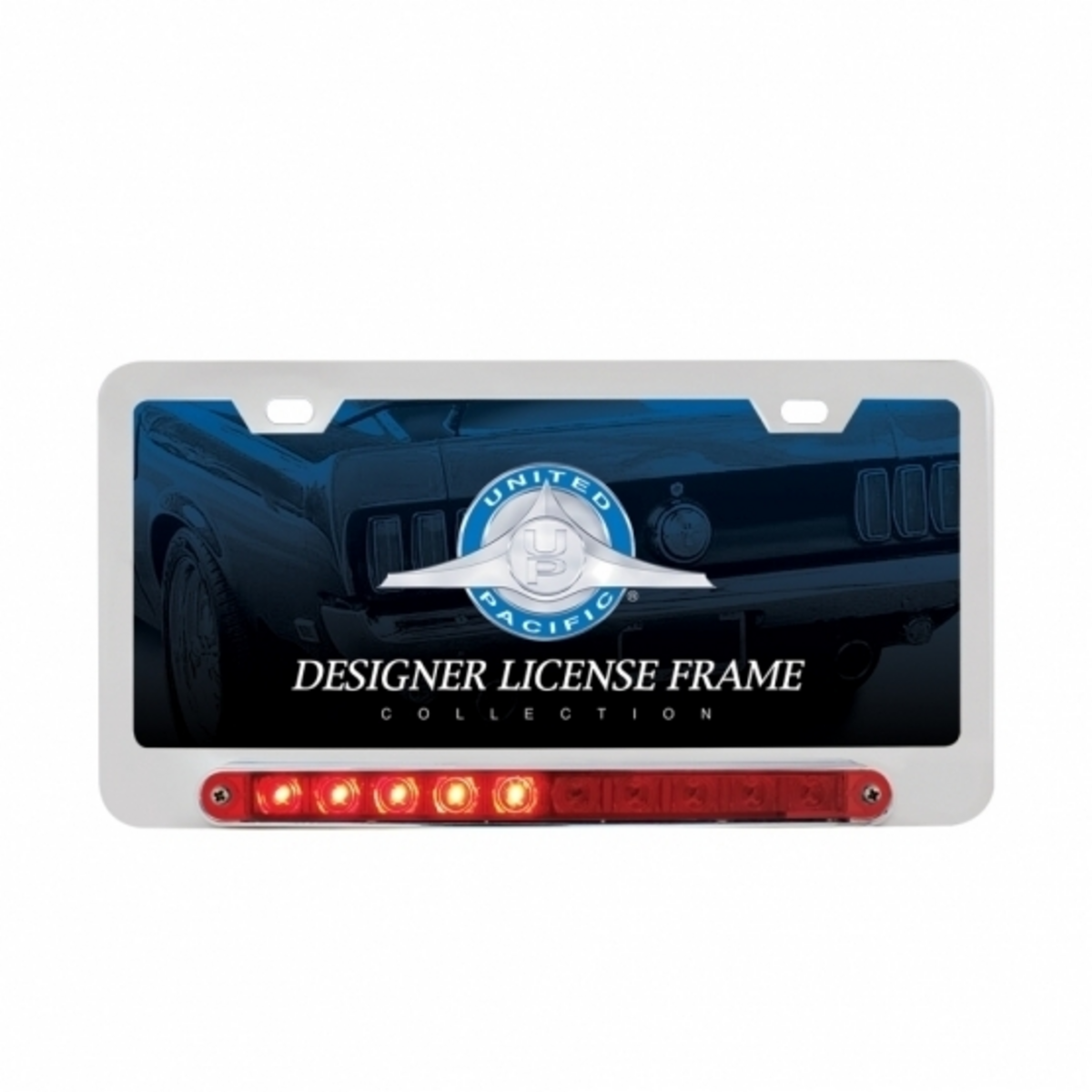 Deluxe License Plate Frame W/Split Turn Function LED Light - Chrome